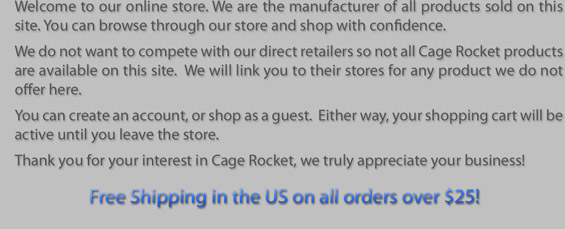 Cage Rocket Store Welcome Message